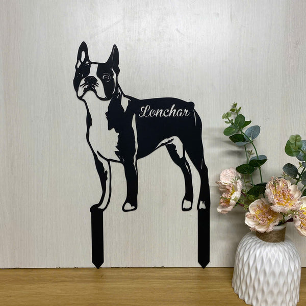 Custom Boston Terrier Metal Garden Stake, Boston Terrierr Dog Garden Sign, Dog Loss Metal Yard Sign, Dog Metal Grave Marker, Pet Remembrance Stake