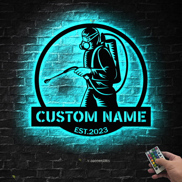 Custom Exterminator Metal Wall Art Led Lights, Pest Control Exterminator Metal Name Sign, Insect Control Rodent Bug Control Metal Art