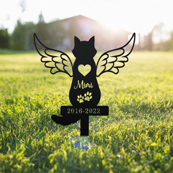 Personalized Angel Cat With Wings Memorial Stake, Cat With Angel Wings Metal Yard Sign, Cat Loss Remembrance Stake, Pet Loss Metal Grave Marker