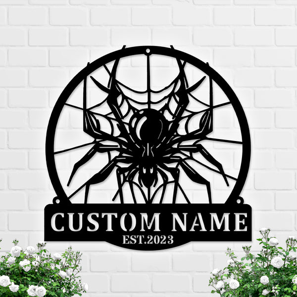 Custom Name Tarantula Spider Metal Wall Art, Personalized Spider Monogram Metal Sign Home Decor, Tarantula Spider Web Metal Sign Halloween Decor