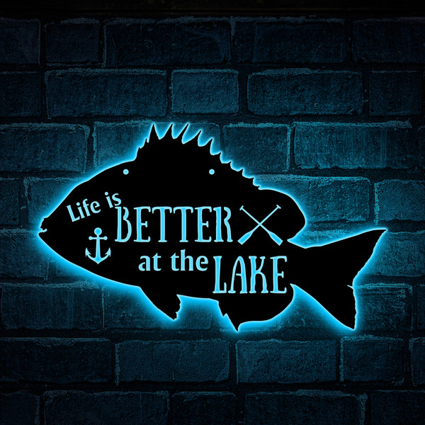 Life Is Better At The Lake Metal Sign With Led Lights, Lake House Fishing Metal Wall Art, Lake Cottage River House Metal Led Sign Outdoor Decor