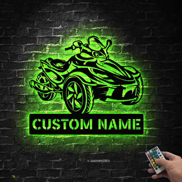 Custom Can-am Spyder Metal Wall Art Led Lights, Personalized Spyder Motorcycle Metal Name Sign, Three Wheel Spyder Man Cave Metal Sign Decor