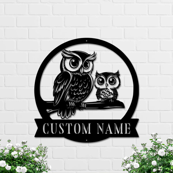 Personalized Owl Family Name Metal Wall Art, Custom Owls On Branch Metal Sign, Custom Owl Family Metal Home Decor, Owl Welcome Metal Sign