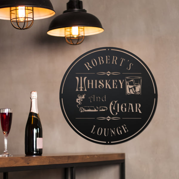 Custom Bourbon Cigar Lounge Metal Wall Art, Personalized Whiskey Smoke Metal Sign, Whiskey Cigar Metal Wall Sign, Basement Bar Pub Man Cave Sign