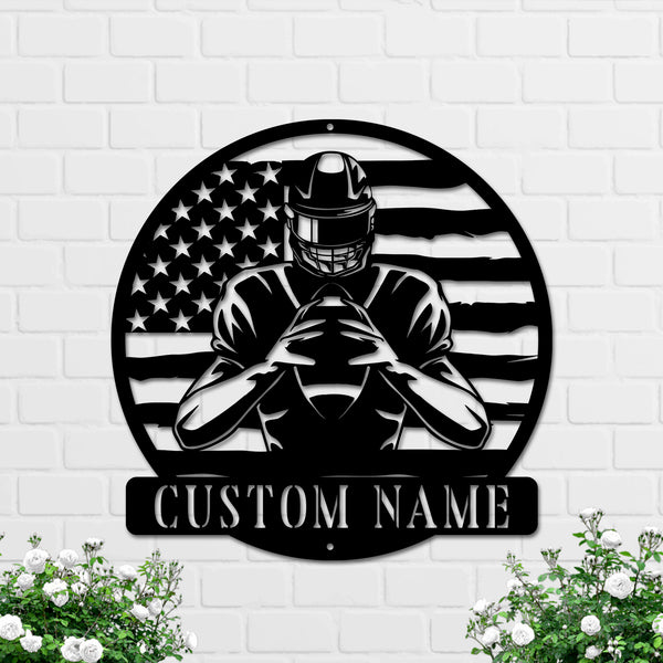 Custom American Football Player Metal Wall Art, Personalized Us Flag Football Player Name Sign, American Football Sports Metal Wall Decor