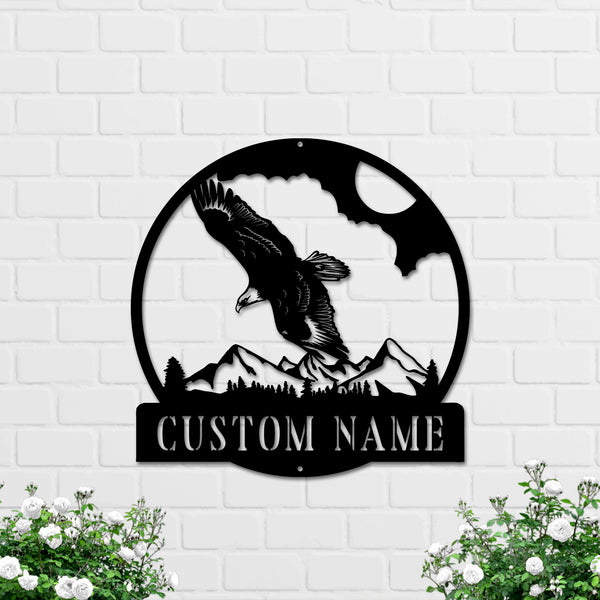 Custom Eagle Monogram Metal Wall Decor, Personalized Mountain Eagle Metal Name Sign, Eagle Metal Wall Hanging Sign For Home Decor
