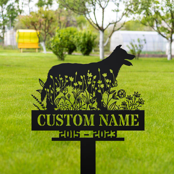 Custom Border Collie Memorial Metal Stake, Floral Dog Memorial Metal Sign With Stake, Pet Grave Marker, Pet Loss Sympathy Sign, Remembrance Stake