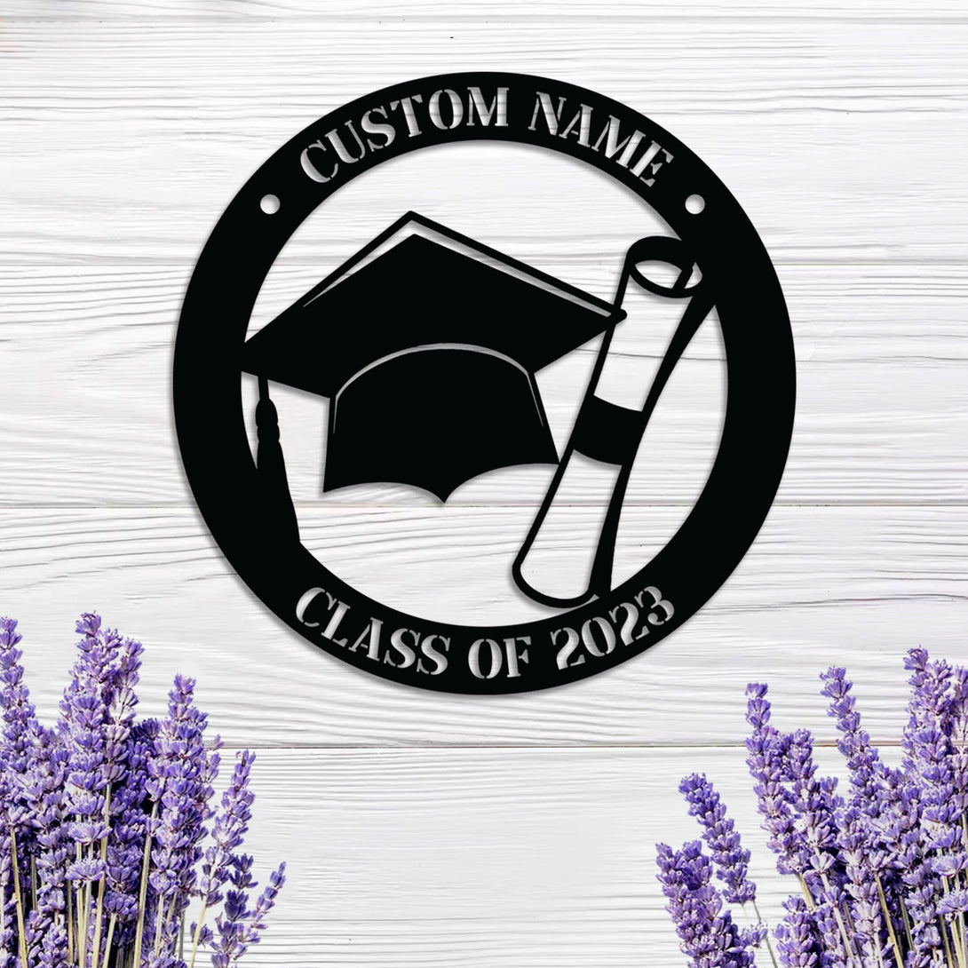 Personalized Graduation Cap Metal Wall Art, Custom Name Graduation Mortarboard Diploma Metal Sign, Graduate Ceremony Metal Wall Hanging Decor
