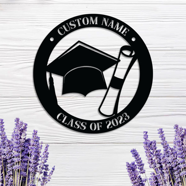 Personalized Graduation Cap Metal Wall Art, Custom Name Graduation Mortarboard Diploma Metal Sign, Graduate Ceremony Metal Wall Hanging Decor