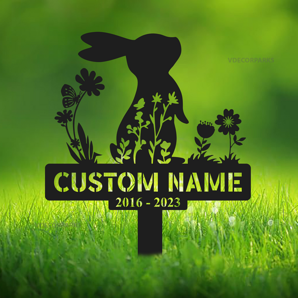 Personalized Floral Bunny Memorial Stake, Rabbit Memorial Metal Garden Stake, Rabbit Loss Sympathy Sign, Pet Grave Markers, Remembrance Stake