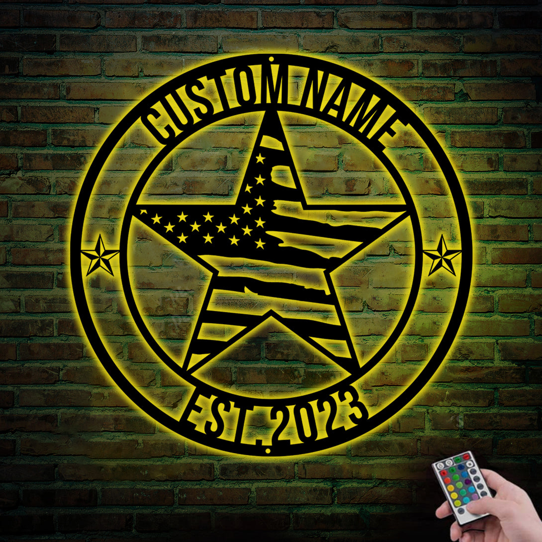 Custom Us Flag Stars And Stripes Metal Sign With Led Lights, Custom Patriotic Star Metal Wall Art Home Decor, Independence Veteran Day Metal Decor