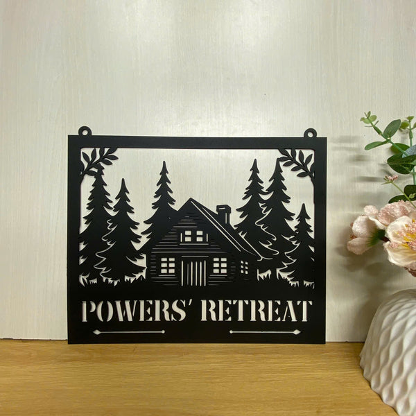 Custom Cabin Address Metal Wall Art, Metal Cabin Forest Camping Sign, Personalized Family Name Metal Sign, Outdoor Cabin Man Cave Metal Wall Sign