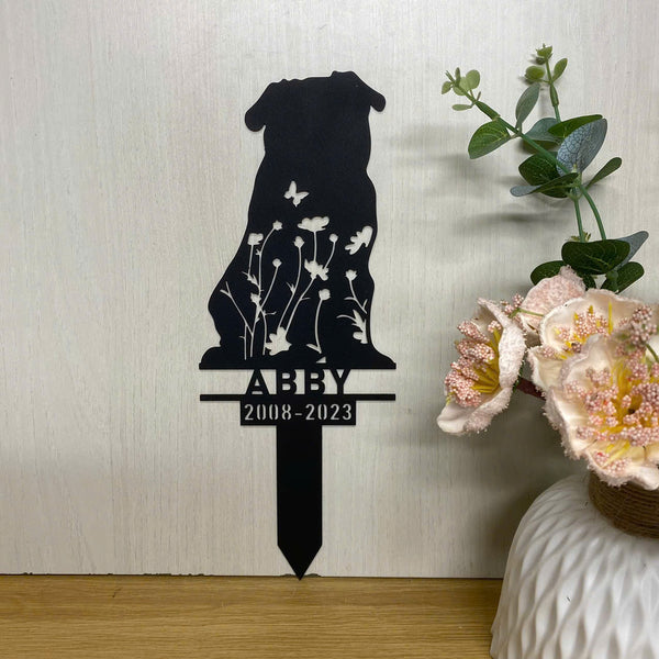 Custom English Bulldog Memorial Metal Garden Stake, Personalized Dog Loss Metal Grave Marker, Floral Dog Metal Yard Sign, Pet Loss Remembrance Stake
