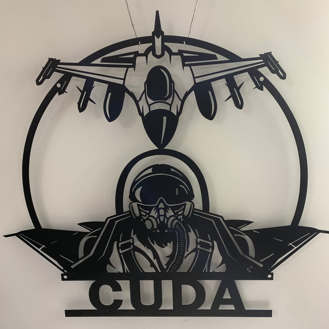 Custom Air Force Pilot Metal Wall Art, Personalized Fighter Jet Pilot Name Sign Home Decor, Aircraft Hangar Metal Wall Sign