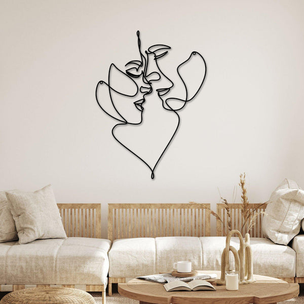 Couple Face Metal Line Art, Couple Love Minimalist Metal Sign, Couple In Love Metal Wall Art Wedding Gift, Modern Metal Coupe Line Art