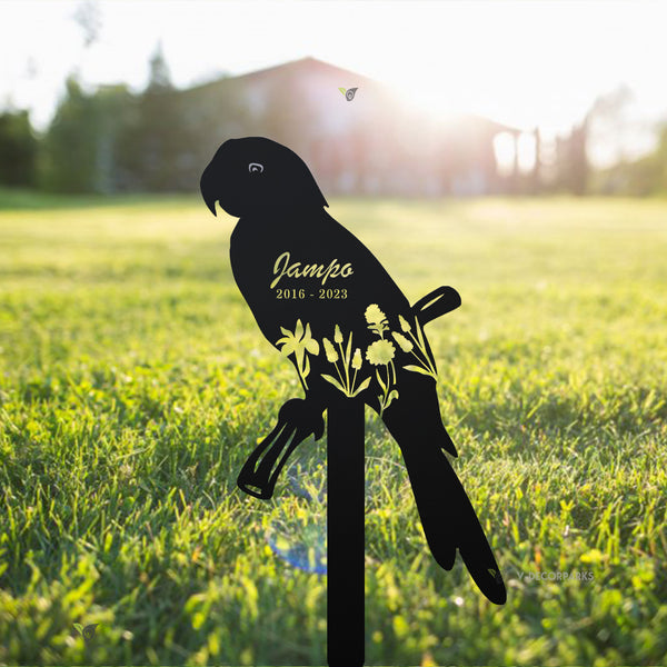 Personalized Parrot Bird Memorial Metal Stake, Custom Parrot Memorial Metal Garden Stake, Pet Loss Metal Grave Marker, Parrot Remembrance Stake