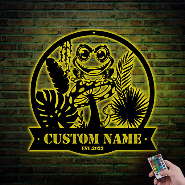 Custom Name Rainforest Tree Frog Metal Sign With Led Lights, Personalized Raibnforest Frog Metal Wall Art Decor, Frog Metal Sign Home Decor