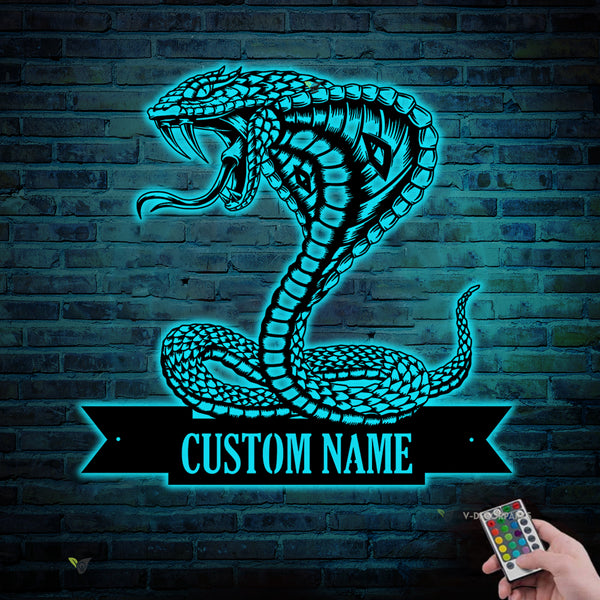 Custom King Cobra Snake Metal Wall Art Led Lights, Personalized King Cobra Rattlesnake Metal Name Sign, King Cobra Metal Sign Home Decor