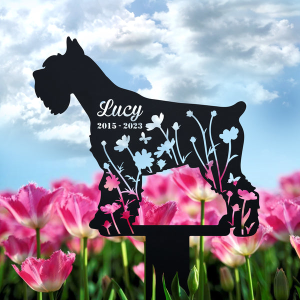 Custom Floral Giant Schnauzer Memorial Metal Garden Stake, Schnauzer Dog Metal Grave Marker, Dog Memorial Metal Garden Sign, Pet Sympathy Sign