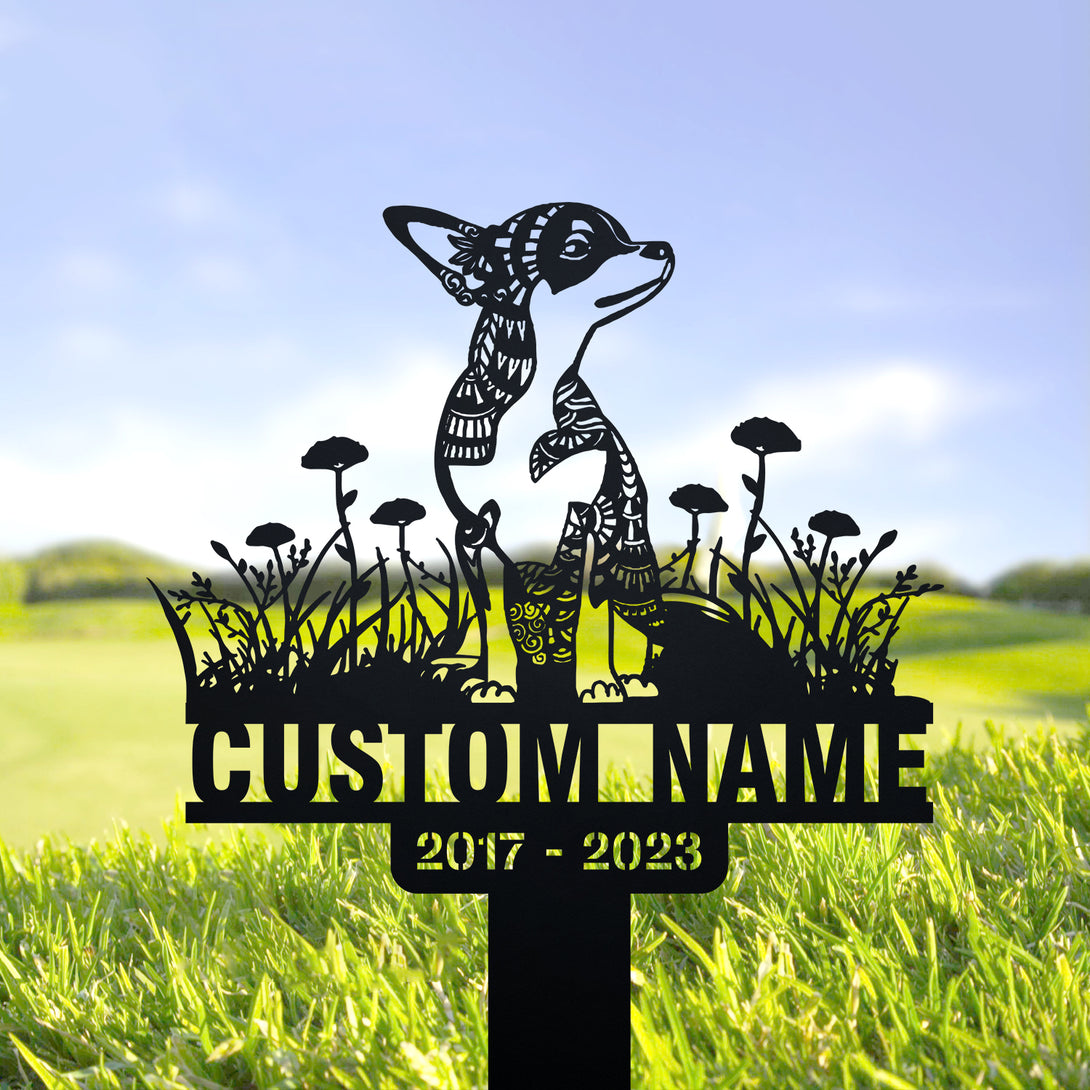 Custom Mandala Chihuahua With Flowers Memorial Stake, Chihuahua Mandala Metal Garden Sign, Chihuahua Memorial Metal Stake, Dog Metal Grave Marker