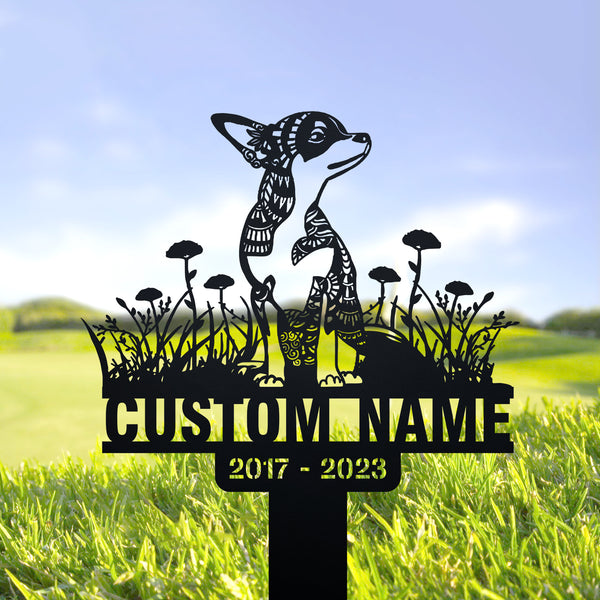 Custom Mandala Chihuahua With Flowers Memorial Stake, Chihuahua Mandala Metal Garden Sign, Chihuahua Memorial Metal Stake, Dog Metal Grave Marker