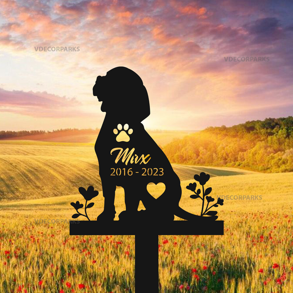 Custom Flower Beagle Dog Memorial Stake For Garden Decor, Beagle Dog Loss Remembrance Sign, Dog Memorial Metal Grave Marker, Pet Sympathy Sign