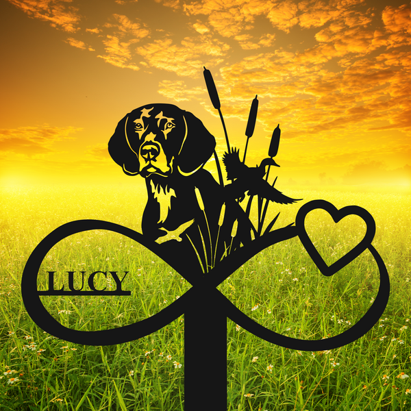 Custom German Shorthaired Pointer Infinity Memorial Metal Stake, Hunting Dog Memorial Metal Stake, Pet Metal Grave Markers, Dog Loss Sympathy Sign