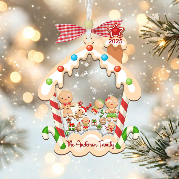 Unique 4d Family Shaker Christmas Ornament 2025 - Personalized Gingerbread Figures With Pets, Holiday Gift For Family And Friends