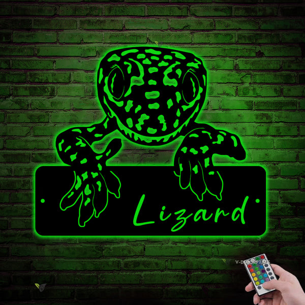 Custom Peeking Lizard Metal Wall Art Led Lights, Personalized Lizard Metal Name Sign, Lizard Metal Led Sign Wall Hanging Home Decor