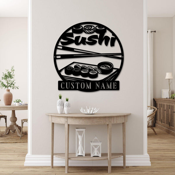 Custom Sushi Restaurant Metal Wall Art, Personalized Kawaii Sushi Metal Sign Home Decor, Japanese Food Store Metal Wall Haning Sign