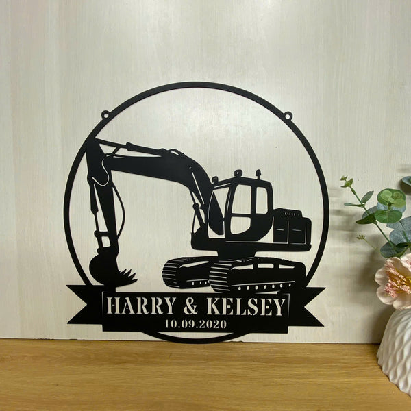 Custom Excavator Truck Metal Wall Art, Personalized Excavator Operator Metal Name Sign, Metal Construction Truck Sign, Excavator Metal Wall Sign Decor