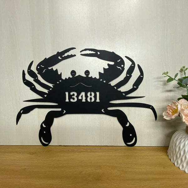 Personalized Crab Metal Wall Art, Custom Crab House Number Address Metal Sign, Crab Beach House Metal Sign, Sea Crab House Number Metal Decor