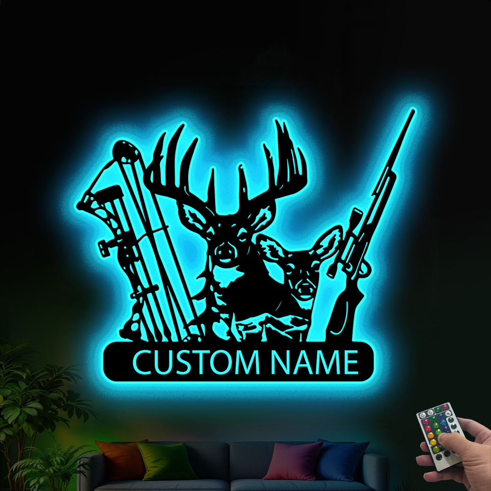 Personalized Deer Bow Hunting Rifle Metal Sign Led Lights, Custom Name ...