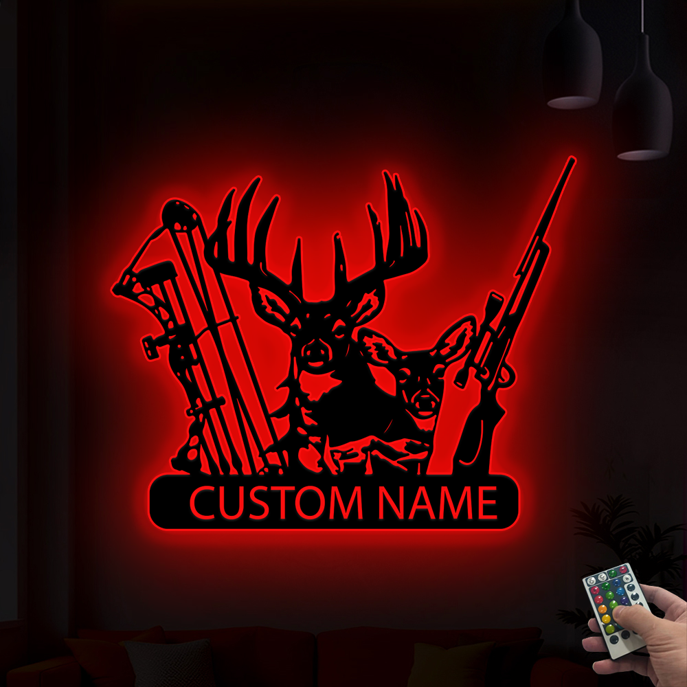Personalized Deer Bow Hunting Rifle Metal Sign Led Lights, Custom Name ...