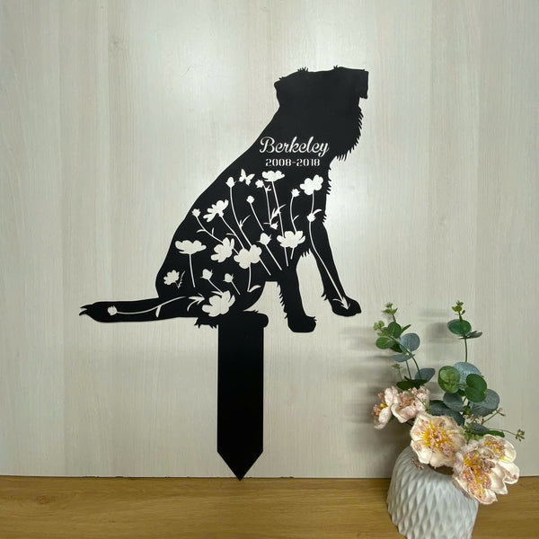 Custom Border Terrier Dog Memorial Metal Stake, Personalized Dog Loss Metal Grave Marker, Floral Dog Metal Yard Sign, Pet Loss Remembrance Stake