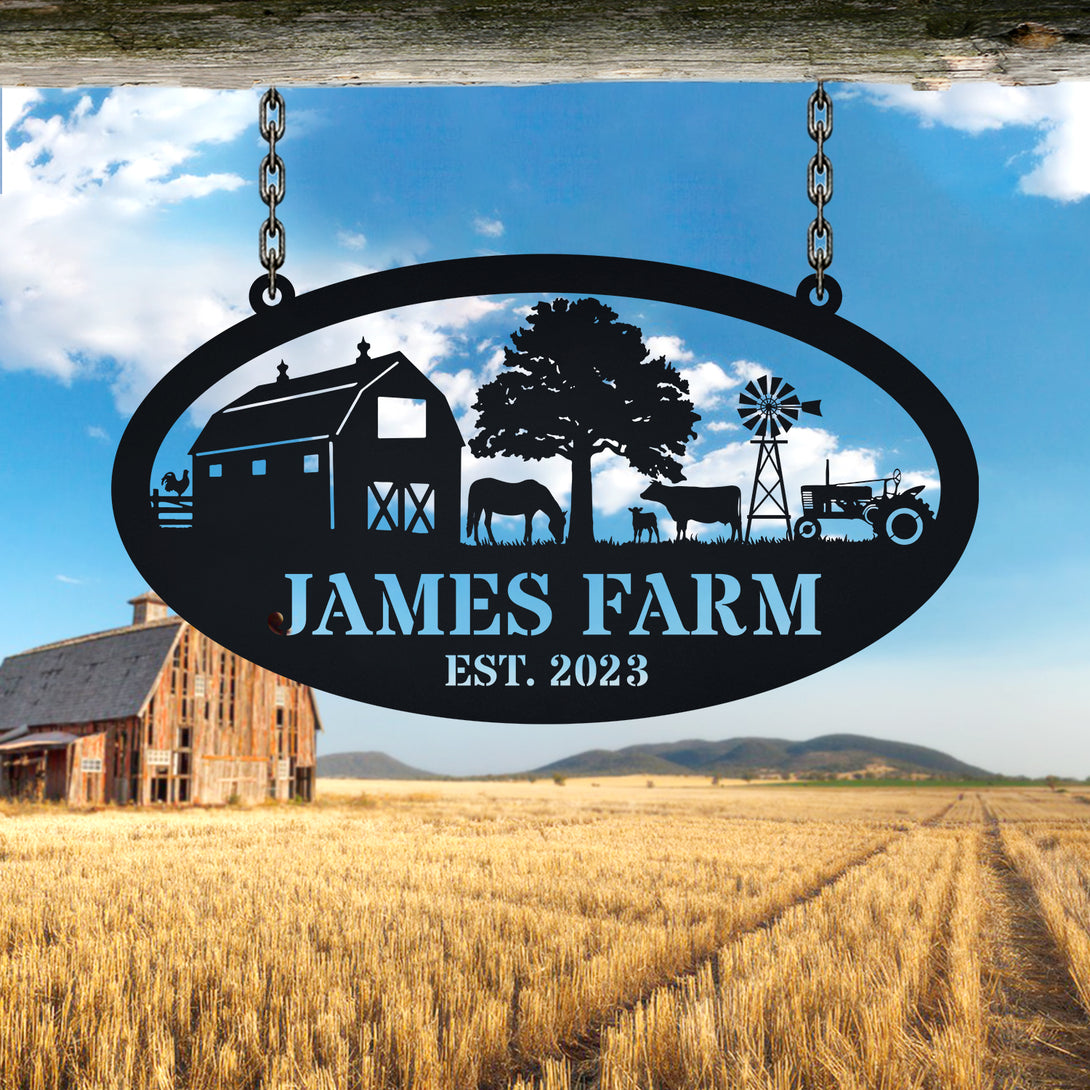 Personalized Farm Cow Horse Chicken Metal Sign, Custom Family Name Farmhouse Metal Sign, Custom Farm Metal Entrance Sign