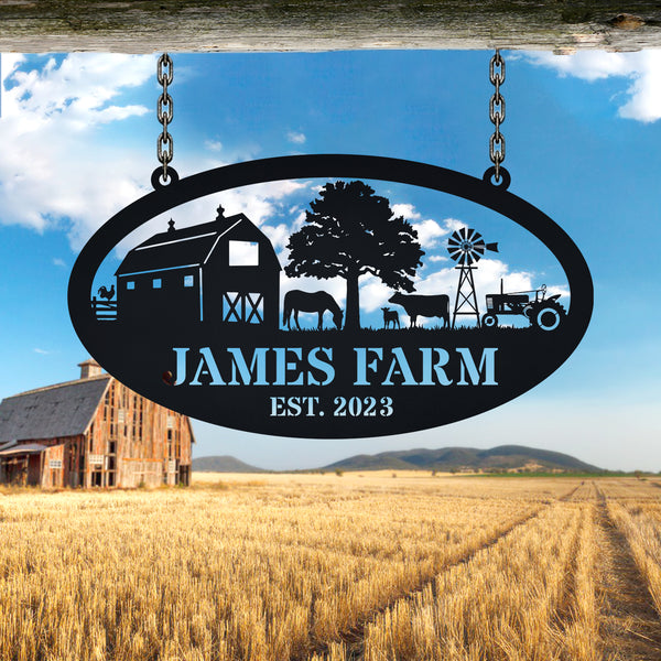 Personalized Farm Cow Horse Chicken Metal Sign, Custom Family Name Farmhouse Metal Sign, Custom Farm Metal Entrance Sign