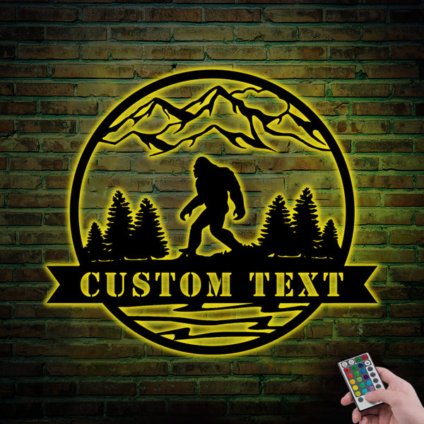 Personalized Bigfoot Mountain Metal Sign, Bigfoot Cabin Metal Sign, Sasquatch Mancave Metal Sign, Mountain Forest Bigfoot Lodge Cabin Decor