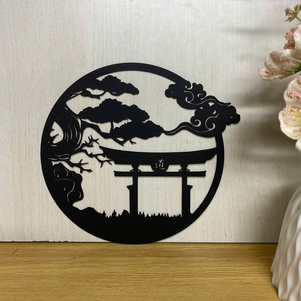 Japanese Torii Gate Bonsai Tree Metal Wall Sign, Torii Gate Metal Wall Art Decor, Japanese Inspired Metal Wall Art, Japanese Culture Metal Wall Sign