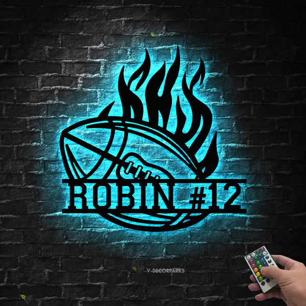 Personalized American Football Metal Wall Art Led Lights, Custom Football Player Metal Name Sign, Football Sport Metal Sign Kids Room Decor