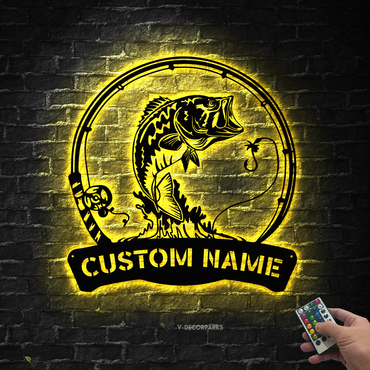 Custom Largemouth Bass Fish With Rods Metal Wall Art Led Lights, Perso ...