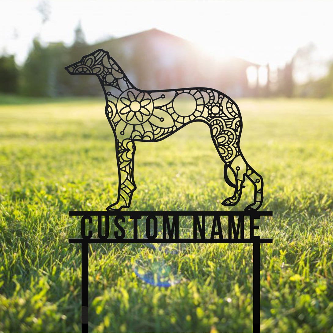 Custom Mandala Italian Greyhound Dog Metal Stake, Greyhound Zentangle Metal Yard Sign, Greyhound Dog Memorial Garden Stake, Pet Metal Grave Marker