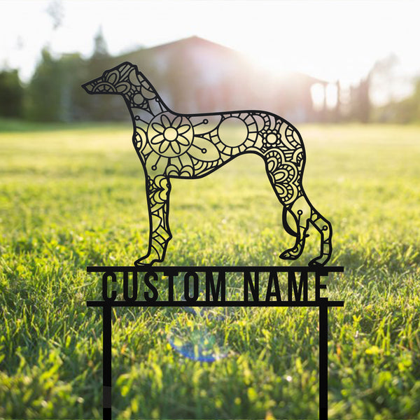 Custom Mandala Italian Greyhound Dog Metal Stake, Greyhound Zentangle Metal Yard Sign, Greyhound Dog Memorial Garden Stake, Pet Metal Grave Marker