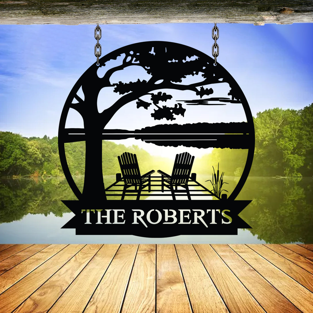 Personalized Family Name Lake House Metal Sign, Custom Forest Lake House Metal Wall Art, Camping Lakeside Metal Decor, Lake House Front Porch Sign