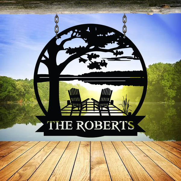 Personalized Family Name Lake House Metal Sign, Custom Forest Lake House Metal Wall Art, Camping Lakeside Metal Decor, Lake House Front Porch Sign