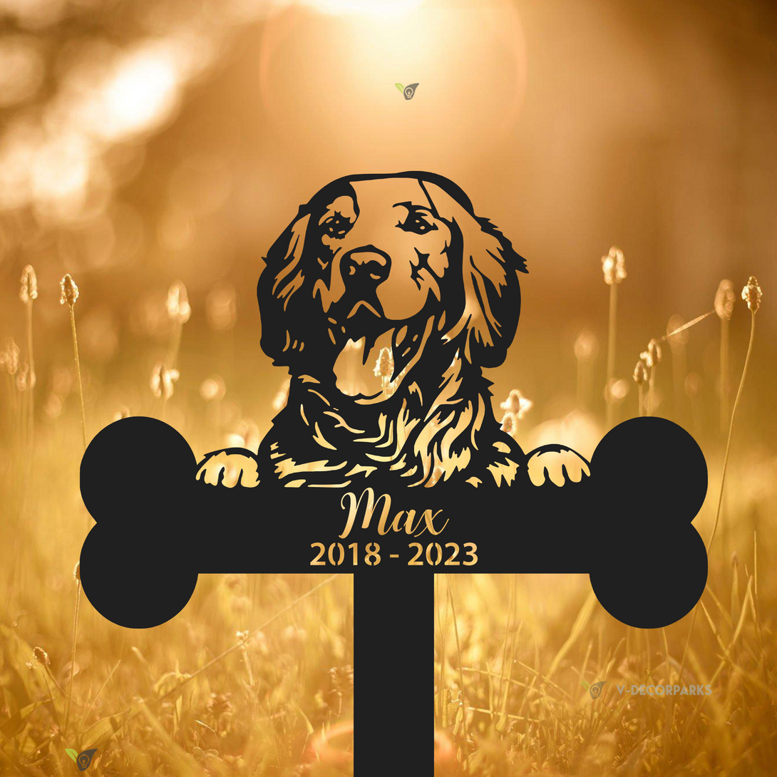 Custom Golden Retriever With Bone Metal Garden Stake, Golden Retriever Dog Memorial Metal Stake, Dog Loss Metal Grave Marker, Dog Sympathy Gift