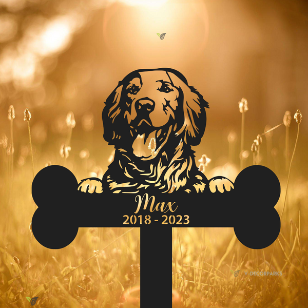 Custom Golden Retriever With Bone Metal Garden Stake, Golden Retriever Dog Memorial Metal Stake, Dog Loss Metal Grave Marker, Dog Sympathy Gift