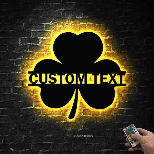 Custom 3-leaf Clover Metal Wall Art Led Lights, Personalized Shamrock Metal Name Sign, Lucky Irish St Patricks Day Metal Wall Art Home Decor