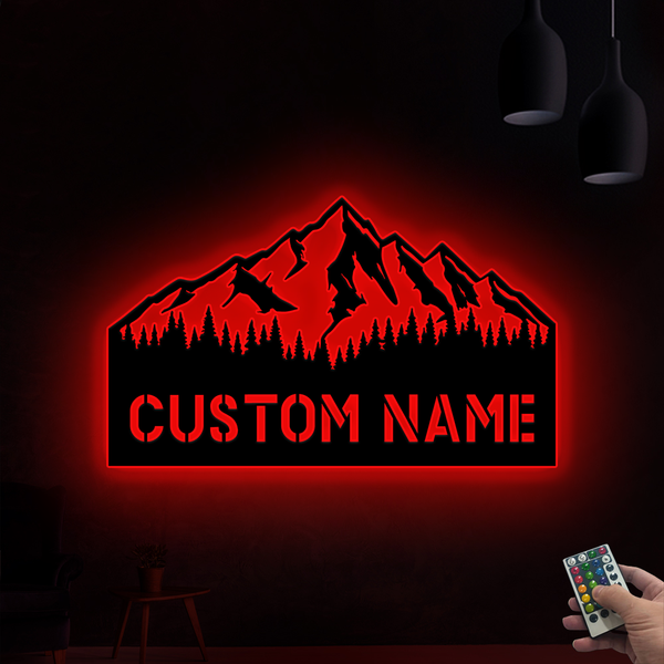 Custom Mountain Forest Address Metal Sign With Led Lights, Personalized Name Cabin Address Metal Plaque, Cabin House Metal Sign Outdoor Decor