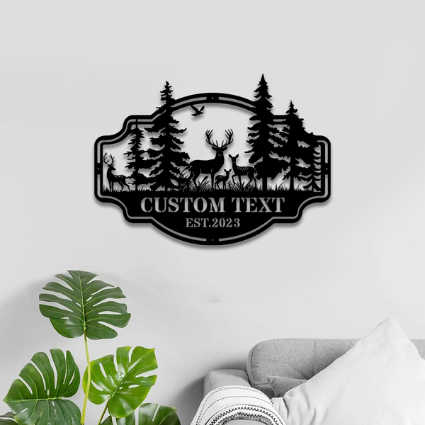 Custom Deer Farm Outdoor Metal Signs, Deer And Forest Metal Wall Art, Personalized Wildlife Farmhouse Metal Sign, Farmville Outdoor Metal Decor